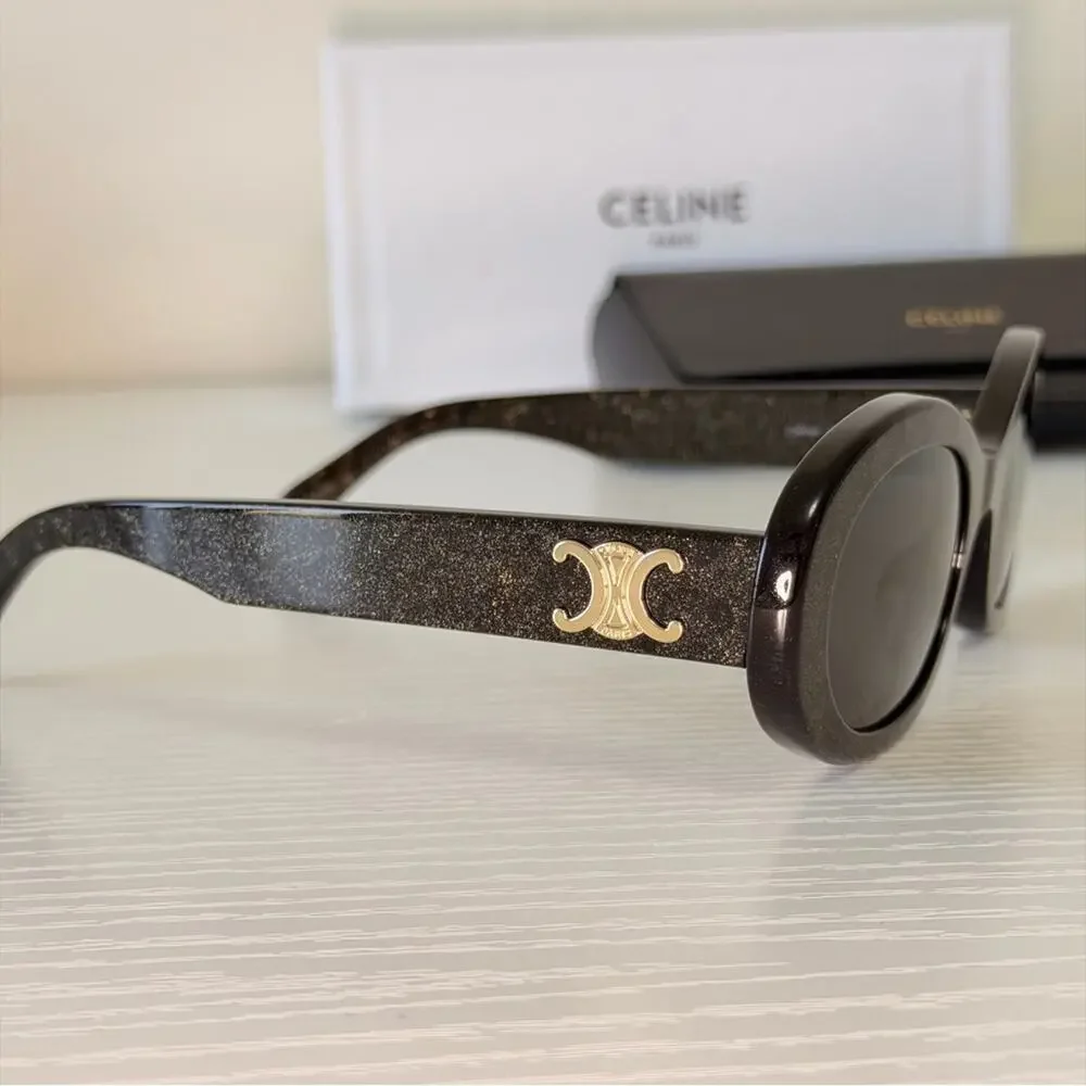 New! Celine Black Glitter Triomphe Sunglasses, CL40194U 03A, Authentic